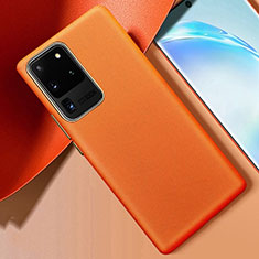 Samsung Galaxy S20 Ultra 5G用ケース 高級感 手触り良いレザー柄 R01 サムスン オレンジ