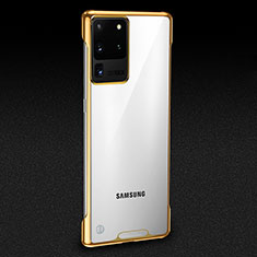 Samsung Galaxy S20 Ultra 5G用ハードカバー クリスタル クリア透明 S01 サムスン ゴールド
