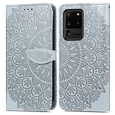 Samsung Galaxy S20 Ultra用手帳型 レザーケース スタンド パターン カバー S04D サムスン グレー