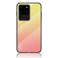 Samsung Galaxy S20 Ultra用ハイブリットバンパーケース プラスチック 鏡面 虹 グラデーション 勾配色 カバー LS1 サムスン イエロー