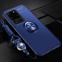 Samsung Galaxy S20 Ultra用極薄ソフトケース シリコンケース 耐衝撃 全面保護 アンド指輪 マグネット式 バンパー JM3 サムスン ネイビー