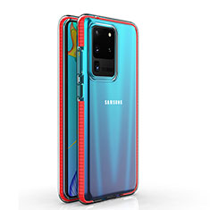 Samsung Galaxy S20 Ultra用極薄ソフトケース シリコンケース 耐衝撃 全面保護 クリア透明 H01 サムスン レッド