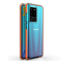 Samsung Galaxy S20 Ultra用極薄ソフトケース シリコンケース 耐衝撃 全面保護 クリア透明 H01 サムスン オレンジ
