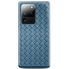 Samsung Galaxy S20 Ultra用シリコンケース ソフトタッチラバー レザー柄 カバー H05 サムスン ブルー