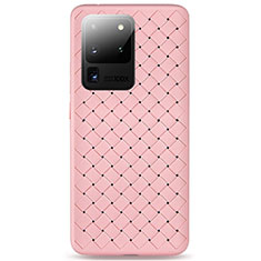 Samsung Galaxy S20 Ultra用シリコンケース ソフトタッチラバー レザー柄 カバー H05 サムスン ピンク
