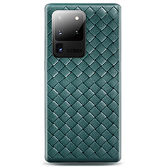 Samsung Galaxy S20 Ultra用シリコンケース ソフトタッチラバー レザー柄 カバー H05 サムスン グリーン