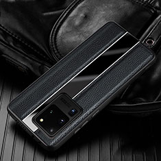 Samsung Galaxy S20 Ultra用シリコンケース ソフトタッチラバー レザー柄 カバー H04 サムスン ブラック