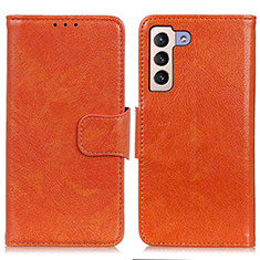 Samsung Galaxy S21 5G用手帳型 レザーケース スタンド カバー N05P サムスン オレンジ