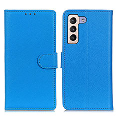 Samsung Galaxy S21 5G用手帳型 レザーケース スタンド カバー A03D サムスン ブルー