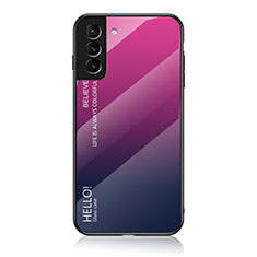 Samsung Galaxy S21 5G用ハイブリットバンパーケース プラスチック 鏡面 虹 グラデーション 勾配色 カバー M02 サムスン ローズレッド