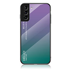 Samsung Galaxy S21 5G用ハイブリットバンパーケース プラスチック 鏡面 虹 グラデーション 勾配色 カバー M02 サムスン パープル