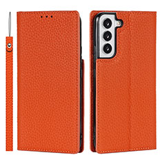 Samsung Galaxy S21 5G用手帳型 レザーケース スタンド カバー T02D サムスン オレンジ
