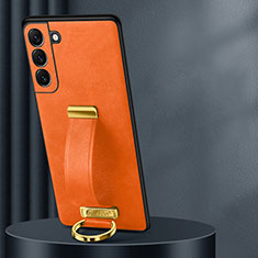 Samsung Galaxy S21 5G用ケース 高級感 手触り良いレザー柄 S06 サムスン オレンジ