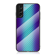 Samsung Galaxy S21 5G用ハイブリットバンパーケース プラスチック 鏡面 虹 グラデーション 勾配色 カバー M01 サムスン ネイビー