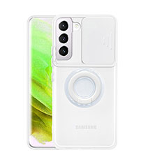 Samsung Galaxy S21 5G用極薄ソフトケース シリコンケース 耐衝撃 全面保護 クリア透明 アンド指輪 A01 サムスン ホワイト