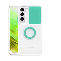 Samsung Galaxy S21 5G用極薄ソフトケース シリコンケース 耐衝撃 全面保護 クリア透明 アンド指輪 A01 サムスン ライトグリーン