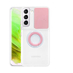 Samsung Galaxy S21 5G用極薄ソフトケース シリコンケース 耐衝撃 全面保護 クリア透明 アンド指輪 A01 サムスン ピンク