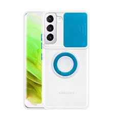 Samsung Galaxy S21 5G用極薄ソフトケース シリコンケース 耐衝撃 全面保護 クリア透明 アンド指輪 A01 サムスン ネイビー