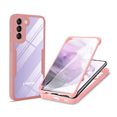 Samsung Galaxy S21 5G用360度 フルカバー ハイブリットバンパーケース クリア透明 プラスチック カバー サムスン ピンク