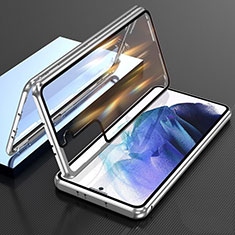 Samsung Galaxy S21 5G用ケース 高級感 手触り良い アルミメタル 製の金属製 360度 フルカバーバンパー 鏡面 カバー M01 サムスン シルバー