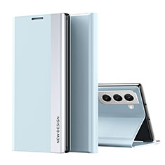 Samsung Galaxy S21 FE 5G用手帳型 レザーケース スタンド カバー サムスン ライトブルー