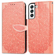 Samsung Galaxy S21 FE 5G用手帳型 レザーケース スタンド パターン カバー S04D サムスン オレンジ