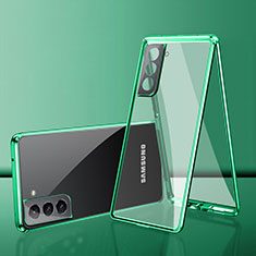 Samsung Galaxy S21 FE 5G用ケース 高級感 手触り良い アルミメタル 製の金属製 360度 フルカバーバンパー 鏡面 カバー M03 サムスン グリーン