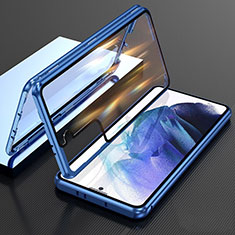 Samsung Galaxy S21 FE 5G用ケース 高級感 手触り良い アルミメタル 製の金属製 360度 フルカバーバンパー 鏡面 カバー M01 サムスン ネイビー