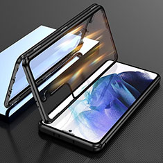 Samsung Galaxy S21 FE 5G用ケース 高級感 手触り良い アルミメタル 製の金属製 360度 フルカバーバンパー 鏡面 カバー M01 サムスン ブラック