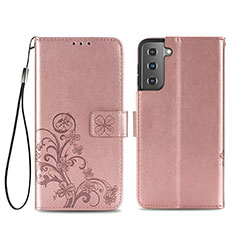 Samsung Galaxy S21 Plus 5G用手帳型 レザーケース スタンド 花 カバー S03D サムスン ピンク