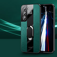 Samsung Galaxy S21 Plus 5G用シリコンケース ソフトタッチラバー レザー柄 アンド指輪 マグネット式 S03 サムスン グリーン