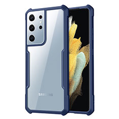 Samsung Galaxy S21 Ultra 5G用ハイブリットバンパーケース クリア透明 プラスチック 鏡面 カバー サムスン ネイビー