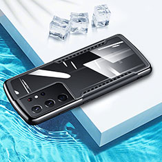 Samsung Galaxy S21 Ultra 5G用360度 フルカバーハイブリットバンパーケース クリア透明 プラスチック 鏡面 サムスン ブラック