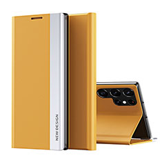 Samsung Galaxy S21 Ultra 5G用手帳型 レザーケース スタンド カバー T01 サムスン イエロー