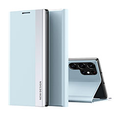 Samsung Galaxy S21 Ultra 5G用手帳型 レザーケース スタンド カバー T01 サムスン ライトブルー