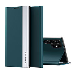 Samsung Galaxy S21 Ultra 5G用手帳型 レザーケース スタンド カバー T01 サムスン グリーン