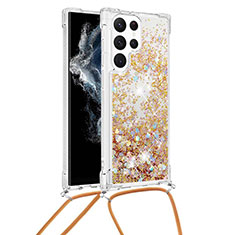 Samsung Galaxy S21 Ultra 5G用シリコンケース ソフトタッチラバー バタフライ パターン カバー Y03B サムスン ゴールド