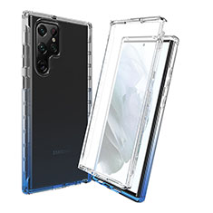 Samsung Galaxy S21 Ultra 5G用前面と背面 360度 フルカバー 極薄ソフトケース シリコンケース 耐衝撃 全面保護 バンパー 勾配色 透明 サムスン ネイビー
