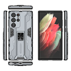 Samsung Galaxy S21 Ultra 5G用ハイブリットバンパーケース スタンド プラスチック 兼シリコーン カバー マグネット式 A03 サムスン グレー
