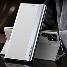 Samsung Galaxy S21 Ultra 5G用手帳型 レザーケース スタンド カバー L01 サムスン ホワイト