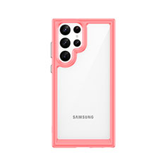 Samsung Galaxy S21 Ultra 5G用ハイブリットバンパーケース クリア透明 プラスチック カバー M03 サムスン レッド