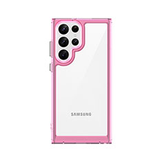 Samsung Galaxy S21 Ultra 5G用ハイブリットバンパーケース クリア透明 プラスチック カバー M03 サムスン ローズゴールド