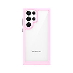 Samsung Galaxy S21 Ultra 5G用ハイブリットバンパーケース クリア透明 プラスチック カバー M03 サムスン ピンク
