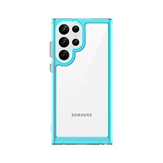 Samsung Galaxy S21 Ultra 5G用ハイブリットバンパーケース クリア透明 プラスチック カバー M03 サムスン シアン