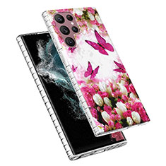 Samsung Galaxy S21 Ultra 5G用シリコンケース ソフトタッチラバー バタフライ パターン カバー Y07B サムスン レッド