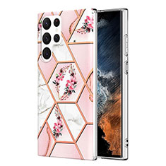 Samsung Galaxy S21 Ultra 5G用シリコンケース ソフトタッチラバー 花 カバー S01 サムスン ピンク