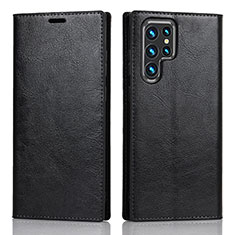 Samsung Galaxy S21 Ultra 5G用手帳型 レザーケース スタンド カバー T01D サムスン ブラック