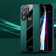 Samsung Galaxy S21 Ultra 5G用シリコンケース ソフトタッチラバー レザー柄 カバー S07 サムスン グリーン