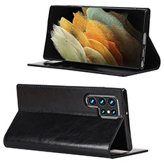 Samsung Galaxy S21 Ultra 5G用手帳型 レザーケース スタンド カバー D08T サムスン ブラック