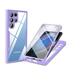 Samsung Galaxy S21 Ultra 5G用360度 フルカバー ハイブリットバンパーケース クリア透明 プラスチック カバー M01 サムスン パープル